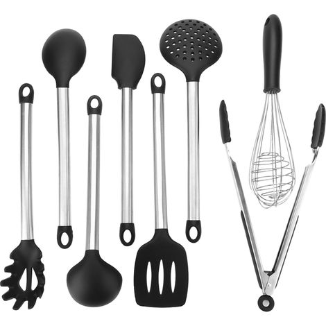 Ustensiles de cuisine en silicone, outils de cuisine pour la maison et les restaurants, avec manches en acier inoxydable (1/5)