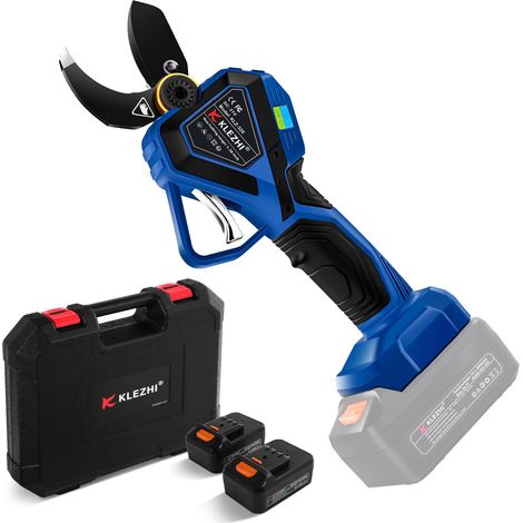 Sécateur Électrique avec Affichage LED, 800W Ciseaux de Jardinage sans Fil, 2PCS 2Ah Batterie au Lithium Rechargeable, Gamme de Coupe 32mm - Bleu Foncé (1/5)