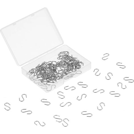 Lot de 100 mini crochets en S de 14 mm - Petits crochets en métal à suspendre - Avec boîte de rangement - Pour bricolage, artisanat, bijoux, photos - Argenté (1/5)