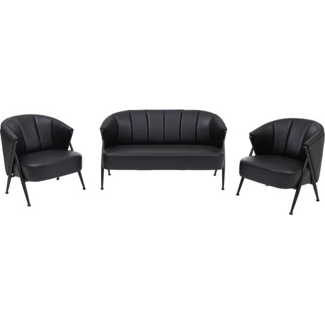 [NEUWERTIG] Wohnzimmer-Set HHG-688, 2er-Sofa 2x Sessel, Vintage Retro Industrial Metall Kunstleder schwarz