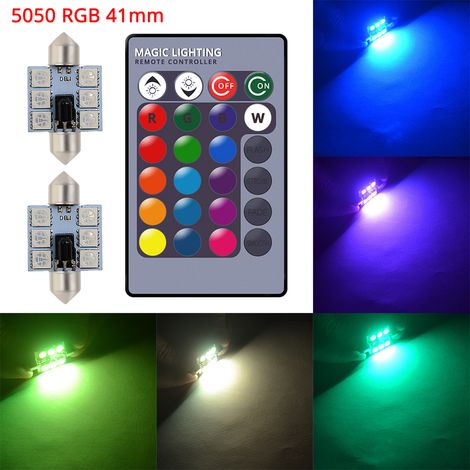 (41 mm) 2 lampes de lecture LED RGB 6 SMD pour plafonnier, plafonnier, éclairage d'ambiance, télécommande, clignotants, ampoule de coffre, éclairage pour véhicules. (1/5)