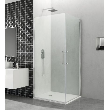 OPEN box doccia angolare con due porte a battente, 75x75 cm, finitura nero, vetro trasparente (1/5)
