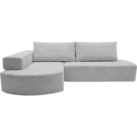 MIREA - Canapé d'angle convertible velours côtelé 4 places Gris clair Droit (1/5)
