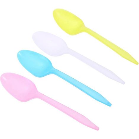 24 cuillères jetables en plastique pour fêtes, couverts de table, vaisselle d'anniversaire pour desserts (gelée, glace, etc.) (couleur aléatoire) (1/2)