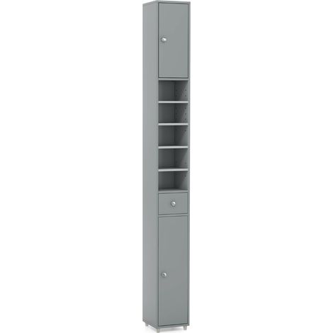 Mobile colonna da bagno con 2 ante 1 cassetto e 5 ripiani regolabili, Colonna bagno da terra salvaspazio Grigio (1/4)