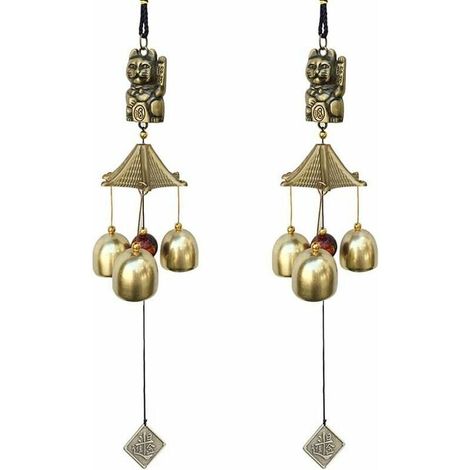 2 campanillas de viento de la suerte, decoración vintage, campanas de la suerte, colgantes para escuela, pub, cena, fiesta, jardín, marrón, 9 x 6 x 6 (1/5)