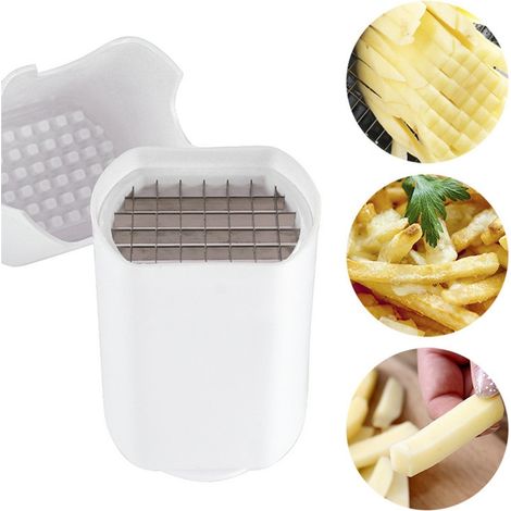 Coupe-pommes de terre en plastique blanc avec couvercle, coupe-pommes de terre rapide en acier inoxydable 44G (1/3)