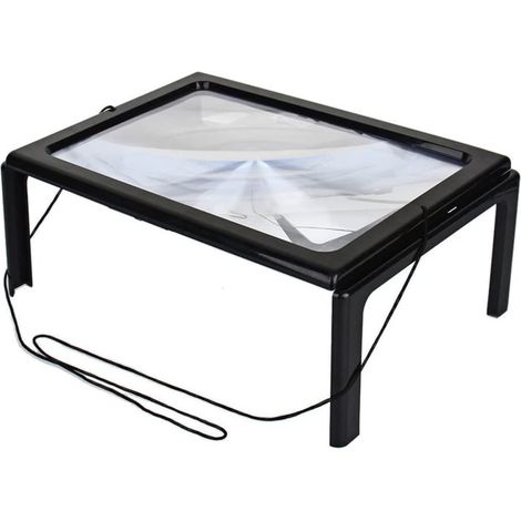 Ganzseitige Lupe, 3-fache Vergrößerung, mit 4 LED-Leuchten, zum Tragen um den Hals, faltbar, tragbar, freihändig, mit Ständer, geeignet für ältere Menschen, Kinder und Sehbehinderte.