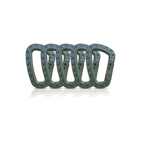 Mousquetons en Plastique – Lot de 5 – Mousqueton Tactique Militaire Noir avec Fermeture à Ressort – Mousqueton Robuste en Forme de D pour Sac à Dos, Camping et Extérieur – Carabiner(Vert) (1/5)