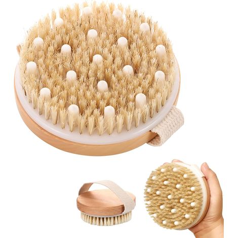 Brossage a Sec, Brosse Corps, Brossage a Sec Drainage Lymphatique, Brosse Corporelle pour Dry Brush, Brosse de Massage à Sec en Poils Naturels