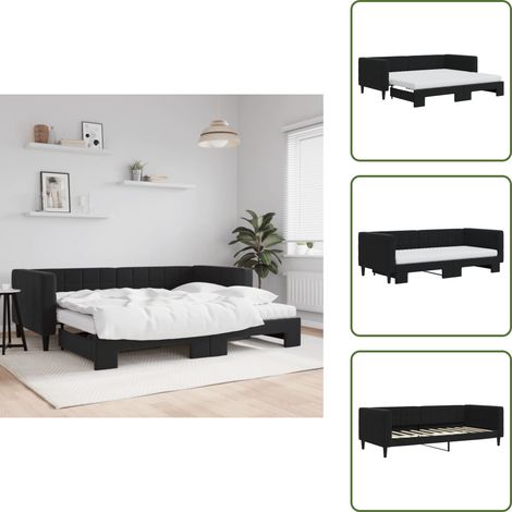 The Living Store Tagesbett Ausziehbar mit Matratzen Schwarz 90x190 cm Samt - Schlafsofa (1/5)