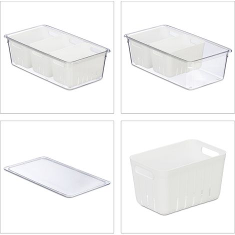 Set di 2 organizer impilabili per frigorifero conservazione alimenti 30 x 25 x 14 cm in plastica trasparente 130014545