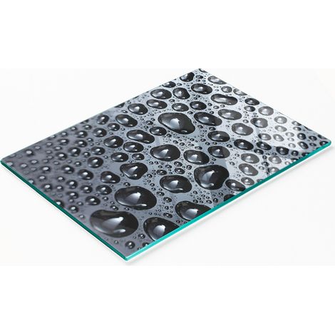 Piatto decorativo multifunzionale da cucina in vetro temperato con motivo a gocce d'acqua, 80x52 cm. (1/5)
