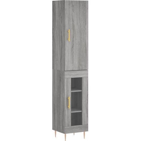 Buffet bahut commode armoire meuble de rangement organisateur cuisine salle de séjour salon haut sonoma 34,5 x 34 x 180 cm bois d'ingénierie gris