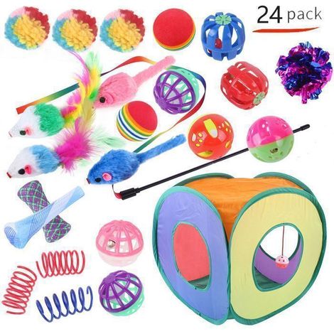 Jouets Chat 24 Pièces Jouet à Plumes pour Chat Chaton et Kitty,Kit Jouet Chats avec chambre,Balles,Plumes,Cloches,Souris et Boules (1/5)
