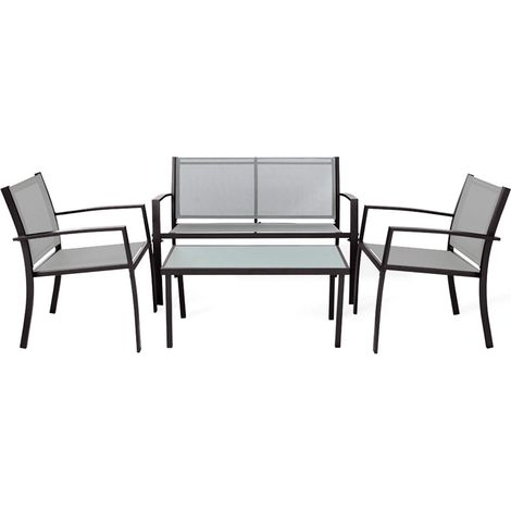 Salotto da Giardino Rebecca Mobili Rawal 75x110x58 Acciaio Poliestere Grigio Chiaro Antracite Moderno SET 4 pz