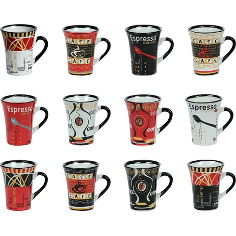 Lot de 6 tasses à café en porcelaine multicolore 8 cl – Décors assortis – Compatible lave-vaisselle et micro-ondes – Table Passion