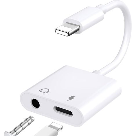 1 Adaptateur Lightning 3,5mm Charge Audio Compatible iPhone 14 13 12 11 X 8 iPad (1/5)