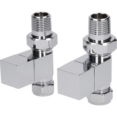Pair Cube Square Modern Chrome Radiator Towel Rail Valves Straight Valves 15mm (1/2)