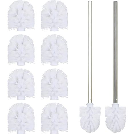 Lot de 10 Têtes de Rechange Brosse WC avec 2 Manches en Acier Inoxydable, Brosse de Toilette à Grande Tête de 8cm, Anti-Rouille, Longueur Totale 35 cm, pour Nettoyage Salle de Bain (1/5)