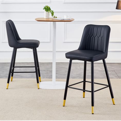 MEUBLIV Tabourets de bar 100 cm noirs en PU et métal – dossier, repose-pieds, lot de 2 (1/5)