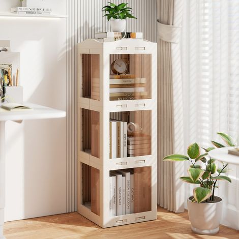 Bibliothèque Pliante Rotative Étagère Tournante à 360° Bibliothèque à 3 Niveaux Étagère d'Angle Haute Organisateur de Rangement Blanc (1/3)