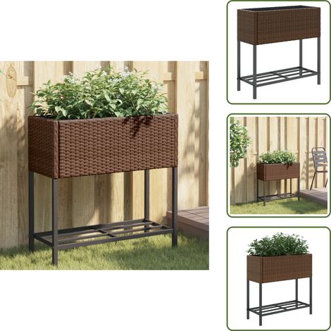 The Living Store Pflanzkübel mit Ablage Braun Poly Rattan - Pflanzkübel - Blumentopf - Gartenmöbel - Balkonpflanzen - Terrasse (1/5)