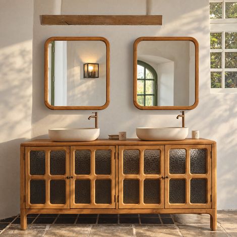 Meuble sous vasque en bois recyclé massif 4 portes 180 cm (1/5)