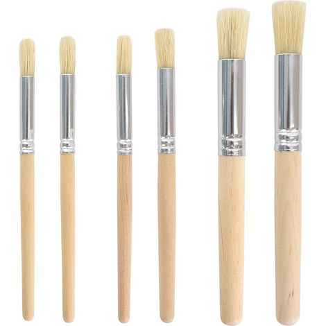 Lot de 6 pinceaux de pochoir en bois - Poils naturels - Pinceau de pochoir, pinceau à pochoir, pinceau à poils - Pinceaux de peinture pour peinture à l'huile, aquarelle, projet de pochoir, décoration (1/5)