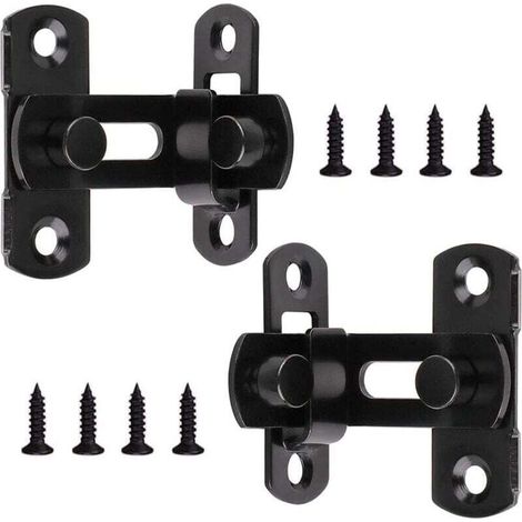 Verrous de Porte à Angle Droit 2 Pièces Loquet à Bascule Serrure de Porte en Acier Inoxydable Boucle de Porte Boulon de Porte Boulons de Verrouillage avec Vis pour Portes et Fenêtres Noir