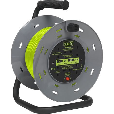 Sealey Cable Reel with Thermal Trip 4 x 230V Sockets 25m - Green BCR25G (1/5)