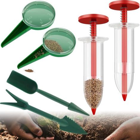 Mini esparcidor de semillas de 6 piezas, sembradora, esparcidora de semillas portátil, ayuda para la siembra, para semillas pequeñas (rojo) (1/5)