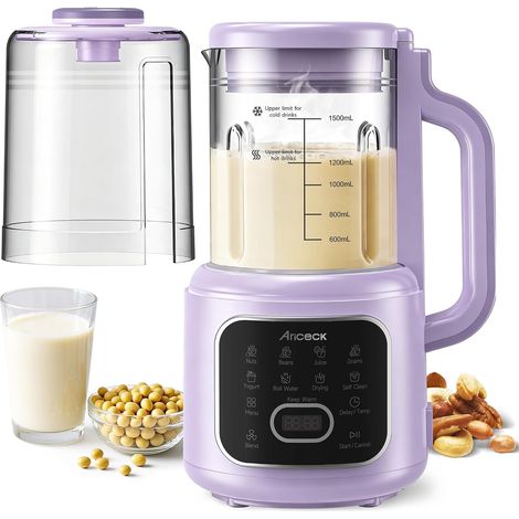 Machine à Lait Vegetal N4, 1500ML 7-en-1, Lait Végétal Sans Lactose Fait Maison - Lait d'Avoine, Lait d'Amande, Auto-Nettoyage, Verre Borosilicate (1/5)