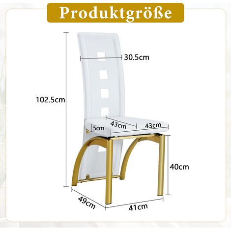[Set di 6] Sedie da pranzo di design europeo con motivo traforato, in similpelle PU bianca opaca + gambe in metallo lucido oro, altezza 102,5 cm, ideali per sala da pranzo o soggiorno moderni. (1/5)