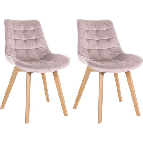 Lot de 2 chaises de salle à manger design scandinave coutures carrées en velours rose pieds en bois clair 100001682