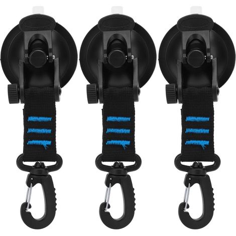 Juego de 3 ganchos con ventosa, mosquetón giratorio de 360 grados, cierre reutilizable para tiendas de campaña, accesorio para acampar y viajar. (1/5)