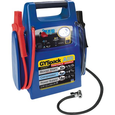 GYS – Appareil de démarrage 3en1 autonome 12V – Compresseur 4 bar – Chargeur 230V/12V – Indicateur de charge LED