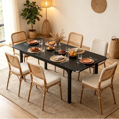 CHICFURN Table à manger extensible 160x70x75 cm noire en MDF et acier pour petits espaces (1/5)