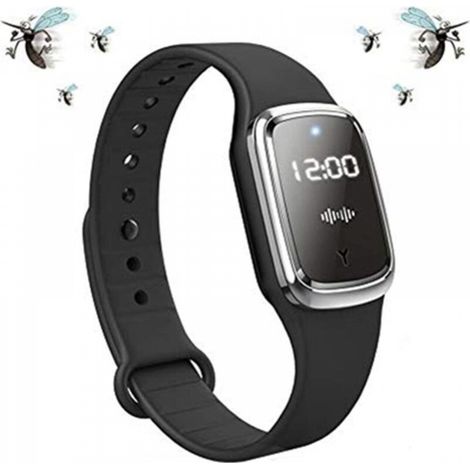 Bracelets Montre-bracelet électronique anti-moustiques à ultrasons anti-moustiques avec chargement USB/étanche/réutilisable/portable, pour enfants et adultes (version améliorée) (noir) (1/5)