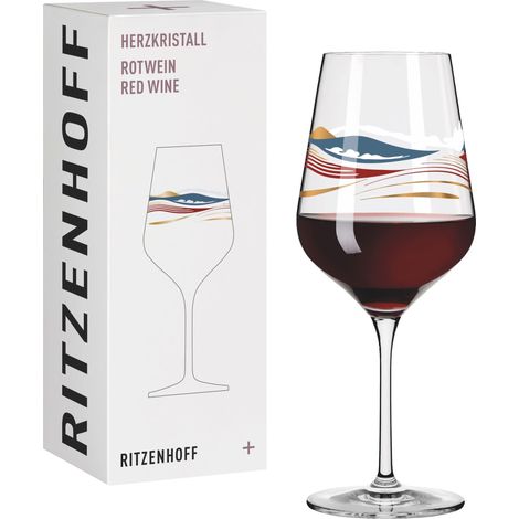 Verre à vin rouge 500 ml - série N° 7 - verre avec motif de paysage, or rose - Made in Germany (1/5)