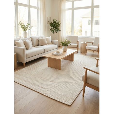 Tappeto a pelo riccio grande 140x200 per soggiorno, stile giapponese, moderno, pesante, spesso, POLO - Raining Camel (Beige)