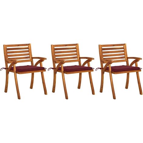vidaXL Sillas de comedor jardín con cojines 3 uds madera maciza acacia (1/4)
