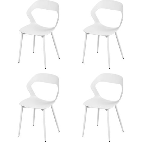 WOLTU Lot de 4 Chaises de Salle à Manger avec Dossier Ajouré, Siège en PP, Chaises de Cuisine sans Accoudoirs, Pieds en Métal, Charge 150 kg, Blanc (1/5)