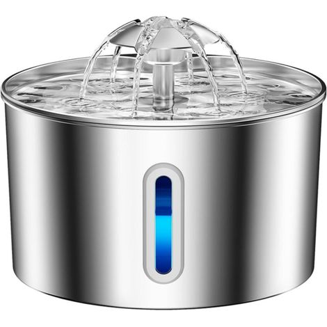 CCYKXAFontaine a Eau Chat INOX, 2,2L Super Silencieuse Fontaine à Eau pour Chat avec Fil Système de Quadruple, Facile à Mettoyer, LED Fontaines pour Chats (1/5)