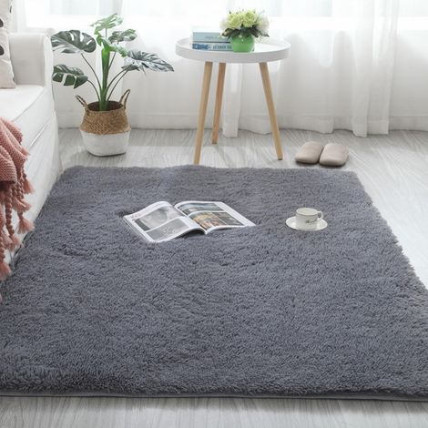Tapis Shaggy - Tapis Décoratif Intérieur Antidérapant en Polyester - Pour Chambre Enfant ou Dortoir - Gris Foncé - 20 x 20 cm - 1 Pièce (1/5)
