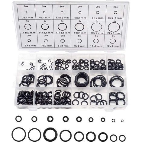 Kit de Joints Toriques 225 Pièces en Caoutchouc NBR pour Plomberie, Réparation Automobile et Étanchéité Industrielle