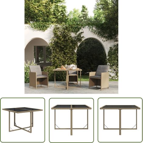 Table de jardin,Table meuble de Balcon,Table d'extérieur Beige 109x107x74 cm Résine tressée et verre -96728 (1/5)