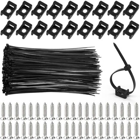 100 supports de fixation,colliers de serrage 150mm,nylon 66,vis m3 acier inoxydable,gestion câbles électrique (1/5)