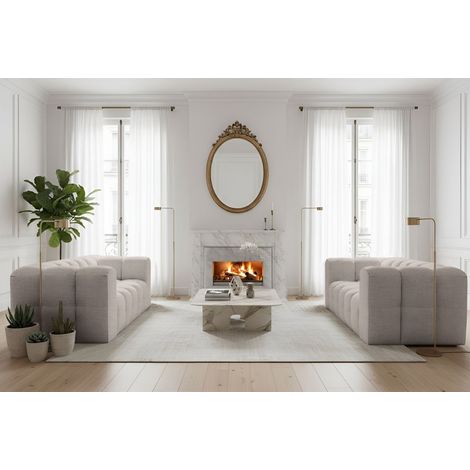 Sofaset Designersofa SOLVIE 2-2 in Stoff Moly Creme