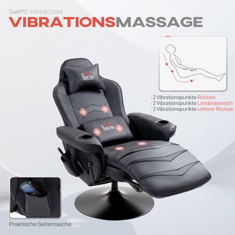 Fauteuil gaming massage inclinable avec repose-jambes, capacité 120 kg, armature acier, similicuir noir (1/4)